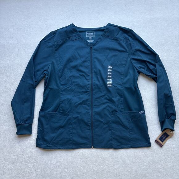 NWT Cherokee Workwear Professionals Womens XL Zip Scrub Jacket CAR Blue WW390 - Picture 1 of 14